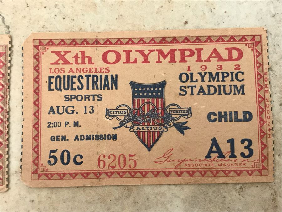 Pair Of Vintage 1933 10th Olympiad Los Angeles Child Tickets For Track & Field And Equestrian Sports [Photo 3]