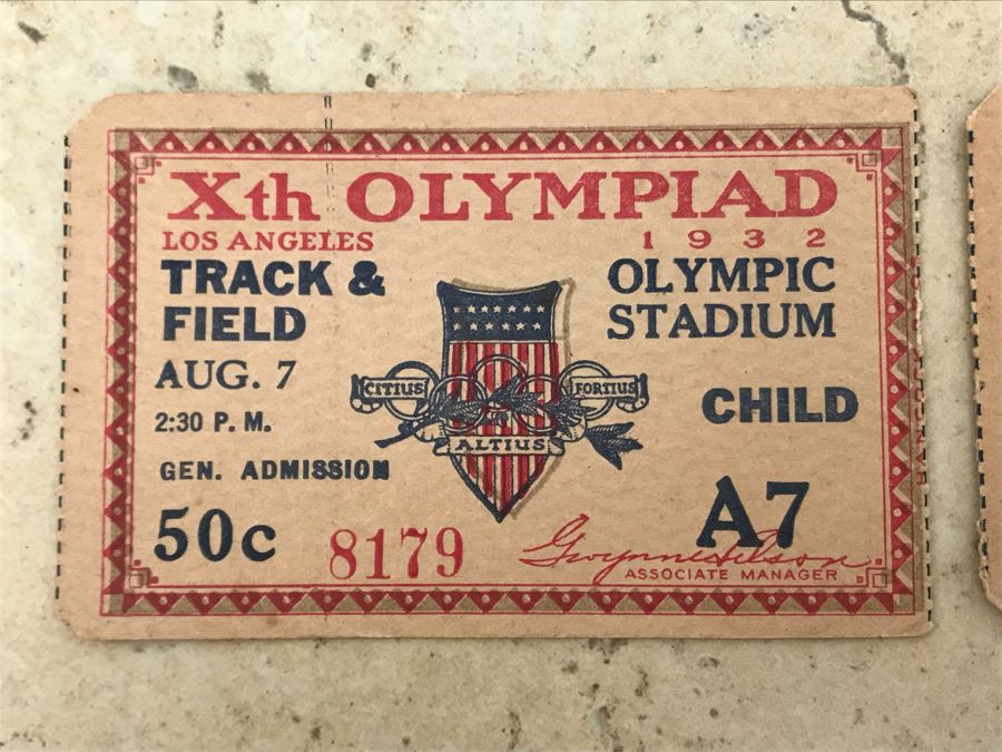 Pair Of Vintage 1933 10th Olympiad Los Angeles Child Tickets For Track & Field And Equestrian Sports [Photo 2]