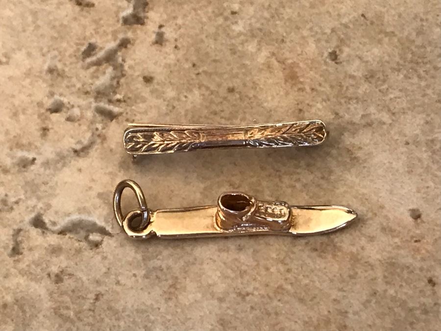 14K Gold Cross Country Ski Pendant And Small 14K Gold Pendant 1.4g [Photo 3]