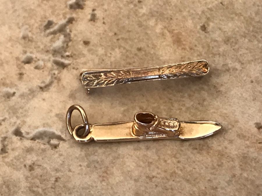 14K Gold Cross Country Ski Pendant And Small 14K Gold Pendant 1.4g [Photo 2]