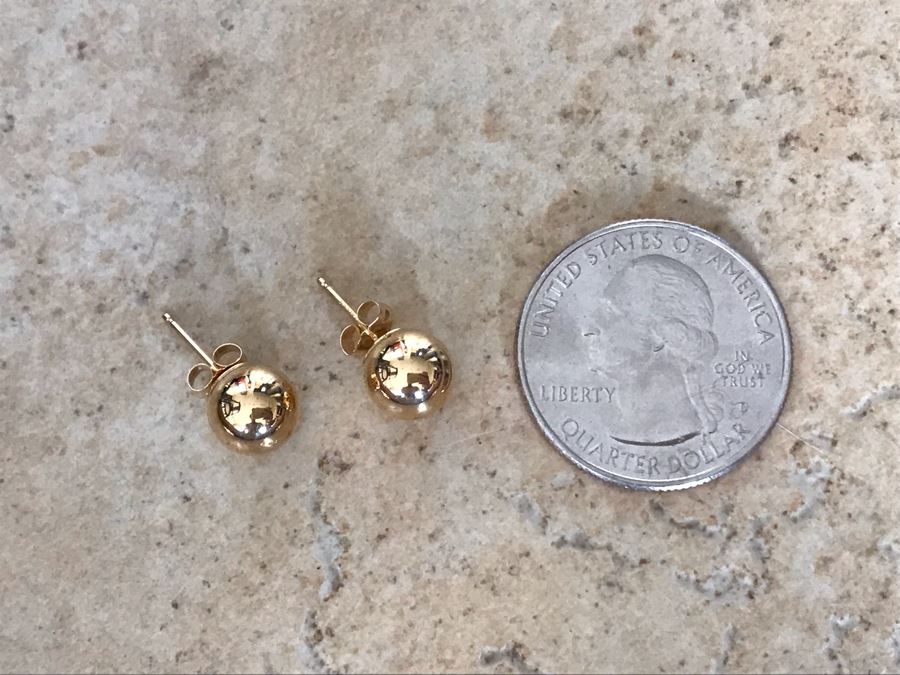 18K Gold Sphere Studs Earrings 0.7g [Photo 4]