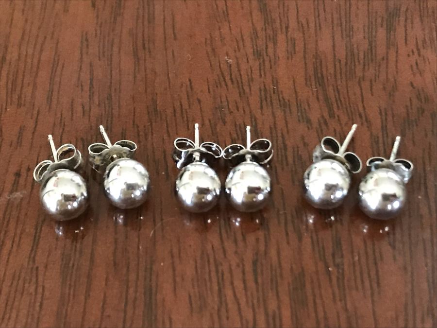 (3) Pairs Of 14K Gold Sphere Studs Earrings 1.5g [Photo 3]