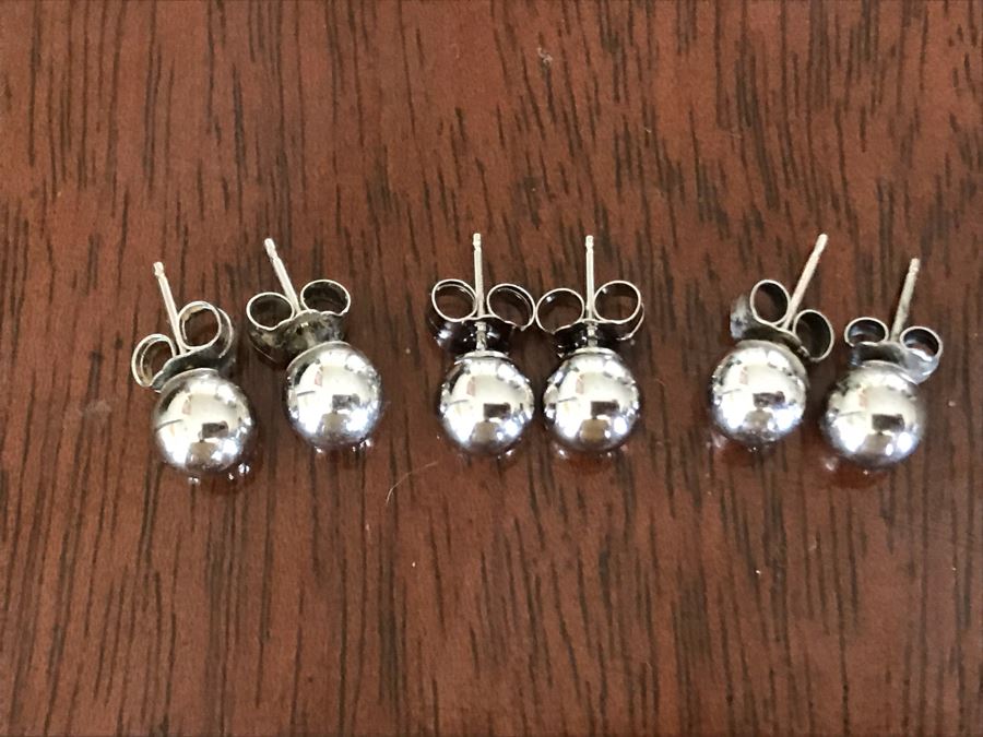 (3) Pairs Of 14K Gold Sphere Studs Earrings 1.5g [Photo 4]