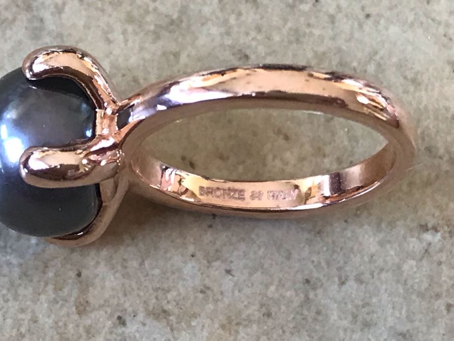 Bronze Milor Italy Pearl Ring Size 6.5 With Matching Pearl Earrings [Photo 6]