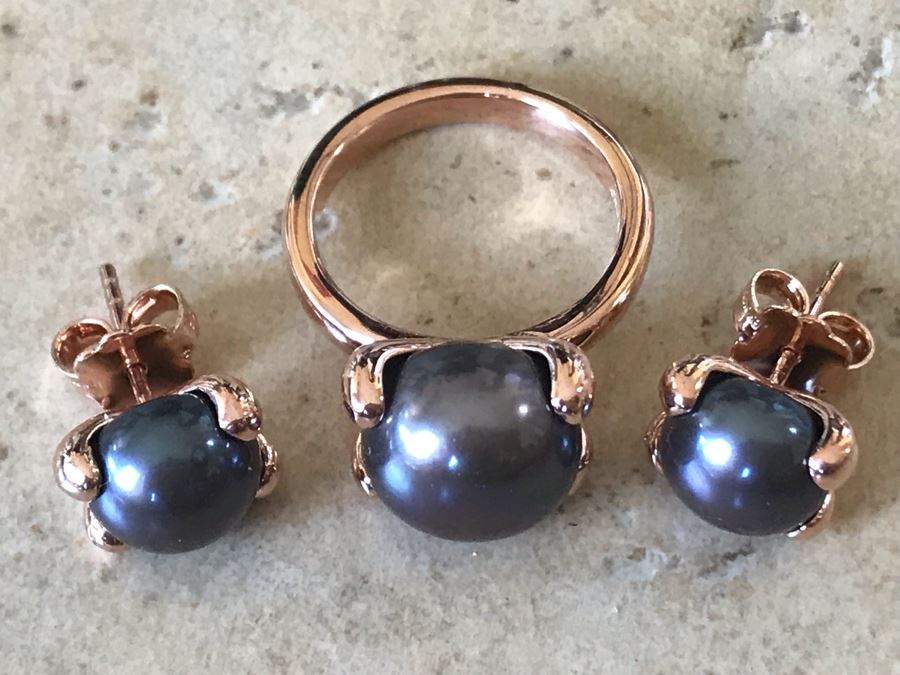 Bronze Milor Italy Pearl Ring Size 6.5 With Matching Pearl Earrings [Photo 4]