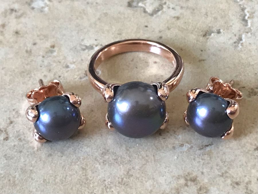 Bronze Milor Italy Pearl Ring Size 6.5 With Matching Pearl Earrings [Photo 3]