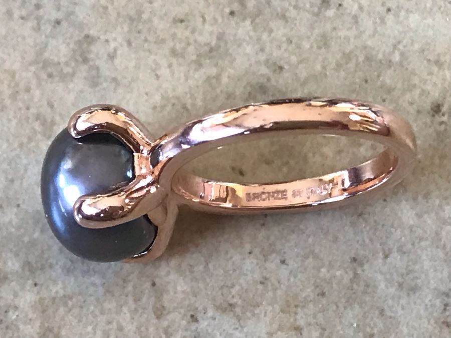 Bronze Milor Italy Pearl Ring Size 6.5 With Matching Pearl Earrings