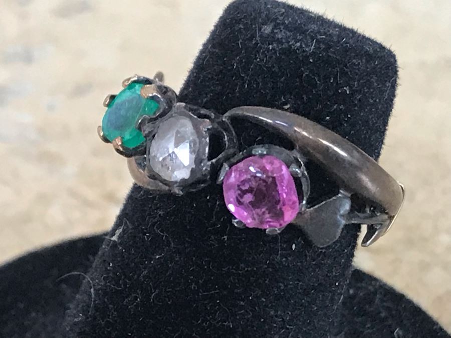 Emerald, Pink Sapphire And Diamond Base Metal Ring Size 4.5 With Ring Spacer [Photo 5]