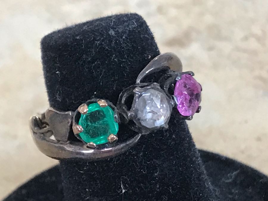 Emerald, Pink Sapphire And Diamond Base Metal Ring Size 4.5 With Ring Spacer [Photo 9]