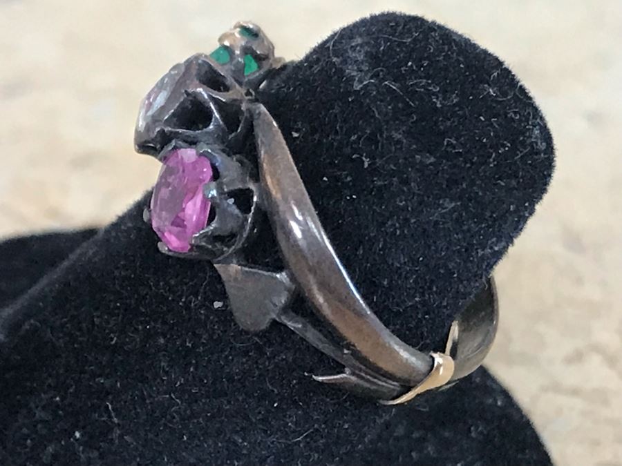 Emerald, Pink Sapphire And Diamond Base Metal Ring Size 4.5 With Ring Spacer [Photo 6]