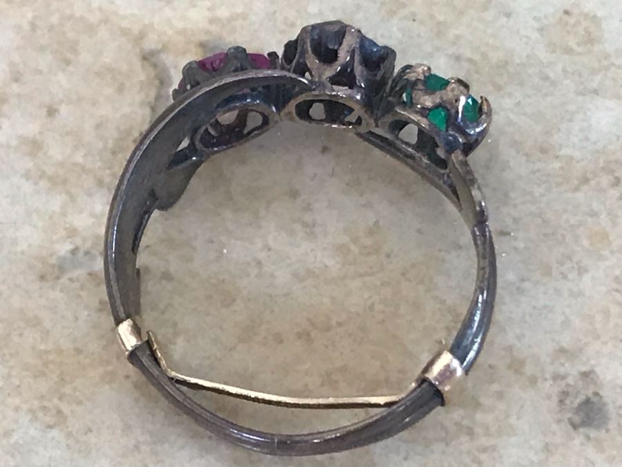 Emerald, Pink Sapphire And Diamond Base Metal Ring Size 4.5 With Ring Spacer [Photo 10]