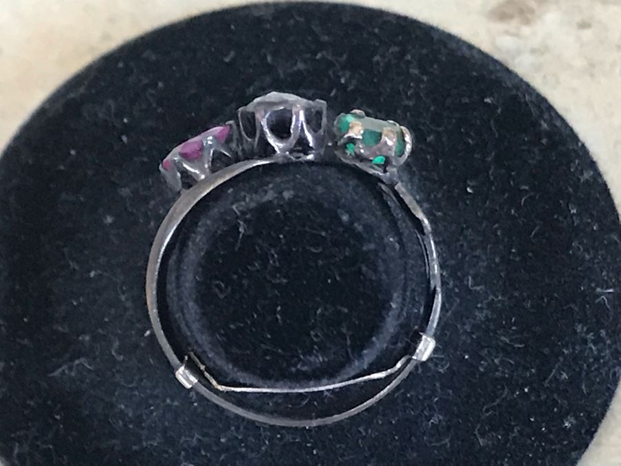 Emerald, Pink Sapphire And Diamond Base Metal Ring Size 4.5 With Ring Spacer [Photo 7]