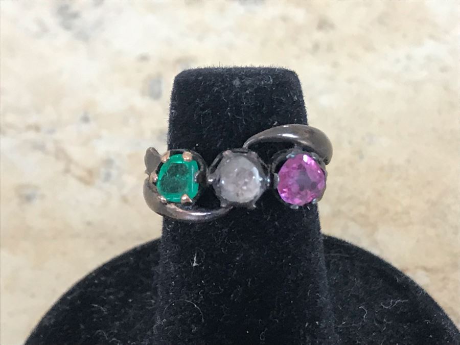 Emerald, Pink Sapphire And Diamond Base Metal Ring Size 4.5 With Ring Spacer [Photo 4]