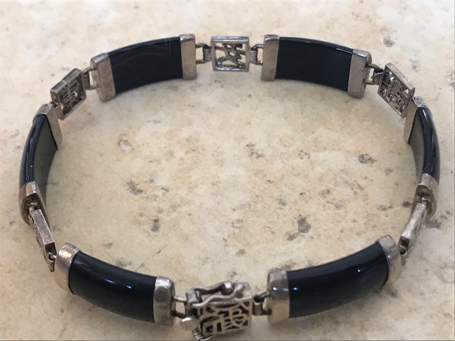 Sterling Silver Onyx Asian Bracelet 11.5g [Photo 4]
