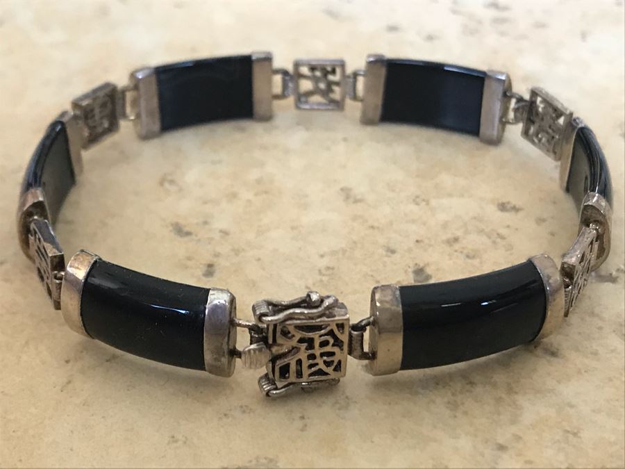 Sterling Silver Onyx Asian Bracelet 11.5g [Photo 2]