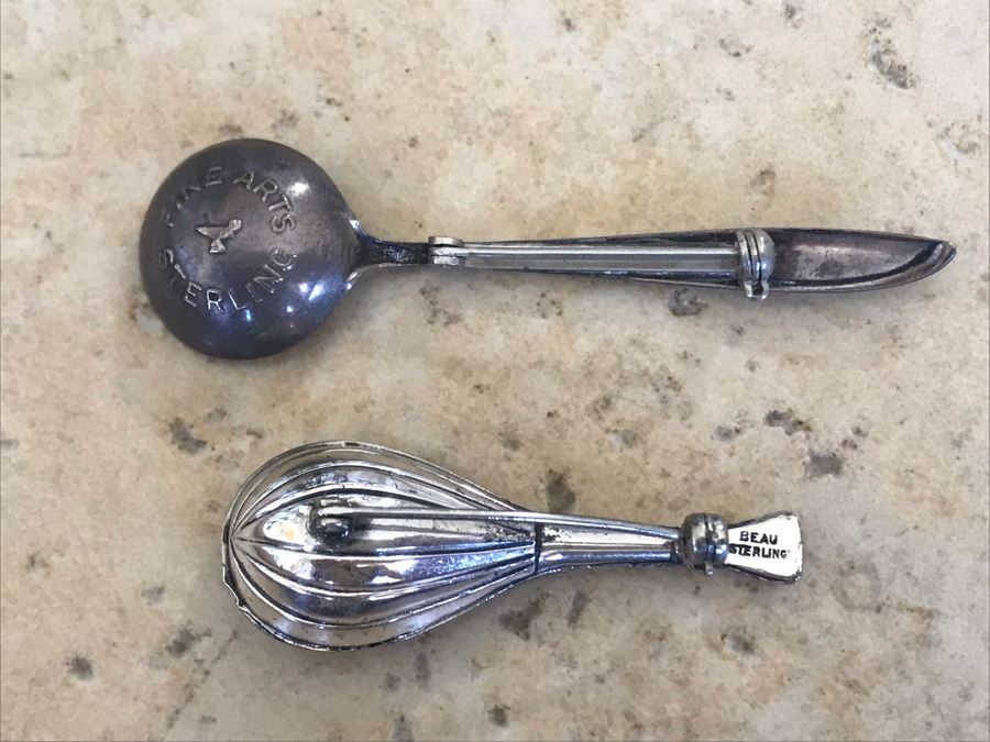 Pair Of Vintage Sterling Silver Brooches Pins 7.6g [Photo 5]