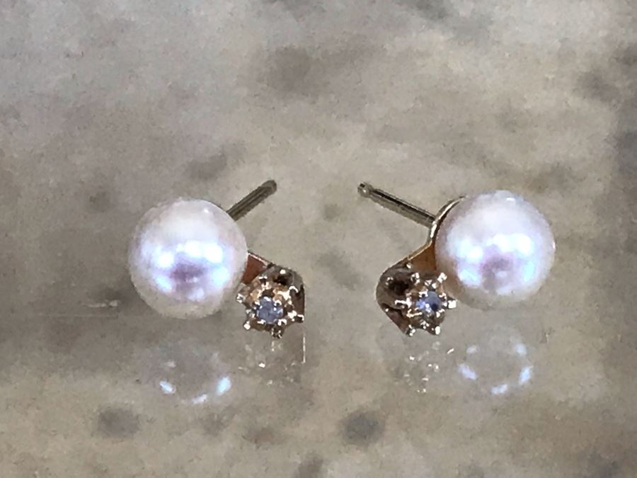 14K Akoya Pearls With Diamonds Earrings [Photo 8]