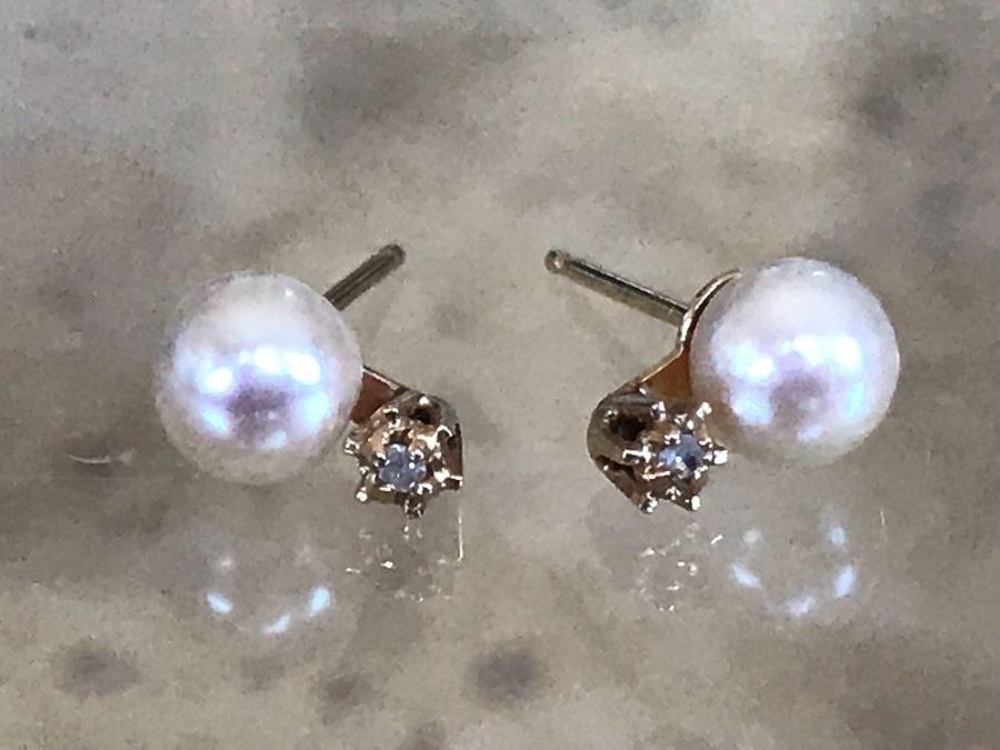14K Akoya Pearls With Diamonds Earrings [Photo 7]