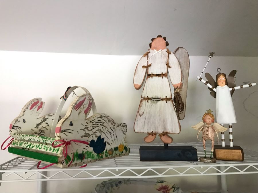 LAST MINUTE ADD - Decorative Angel Sculptures And Bunny Rabbit Basket [Photo 1]