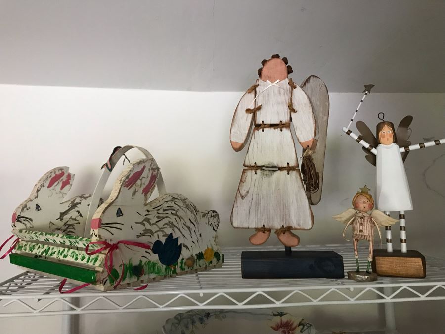 LAST MINUTE ADD - Decorative Angel Sculptures And Bunny Rabbit Basket [Photo 3]