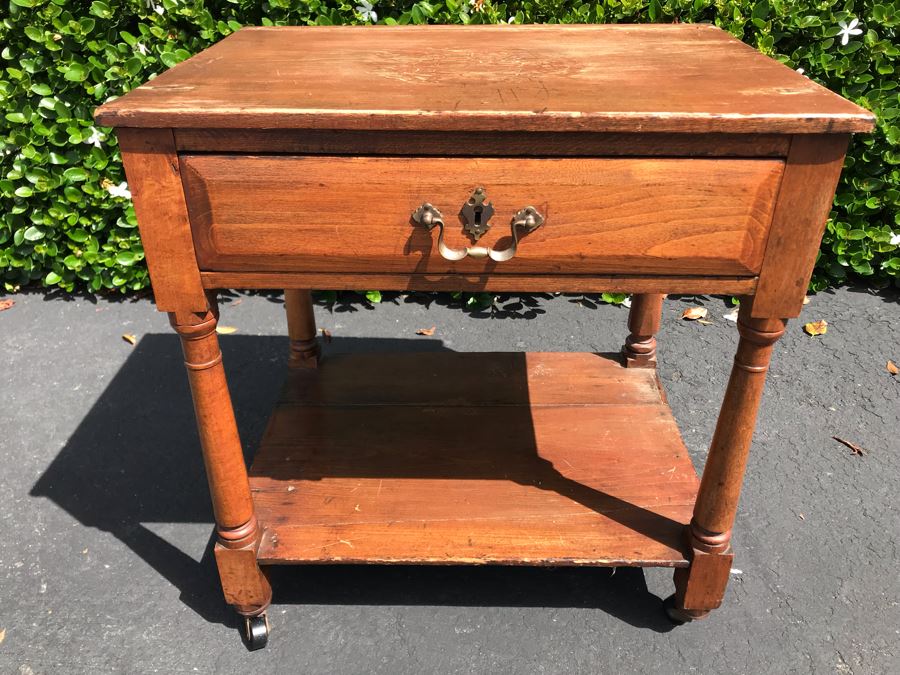 LAST MINUTE ADD - Antique Side Table Nightstand With Drawer 21W X 16D X 22.5H [Photo 1]