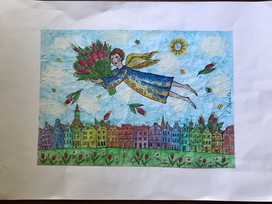 LAST MINUTE ADD - Signed Angelic Watercolor Painting By L. Bogatro 11.5 X 8 [Photo 2]