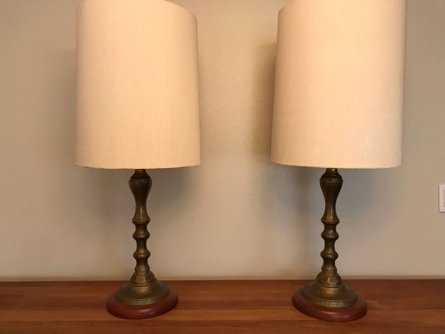Pair Of Mid-Century Moroccan Style Chased Brass Table Lamps [Photo 6]