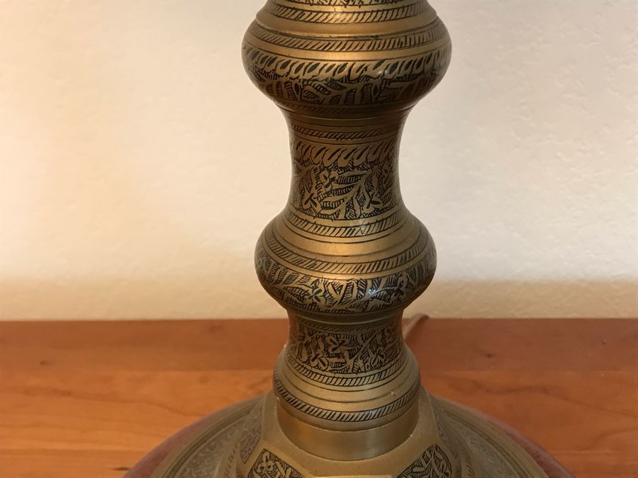 Pair Of Mid-Century Moroccan Style Chased Brass Table Lamps [Photo 4]