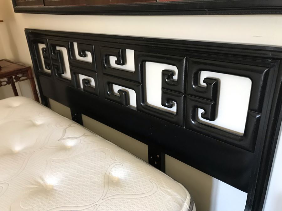 Black Wooden Asian Headboard Only (No Bed Rails) [Photo 3]