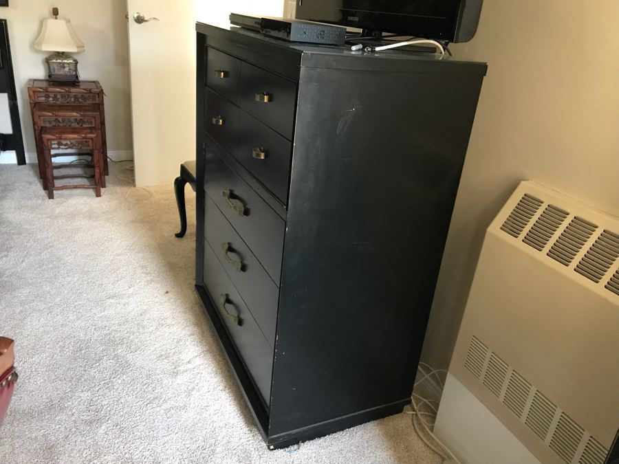 Vintage Mid-Century Black Wooden Chest Of Drawers 5-Drawer Dresser [Photo 5]