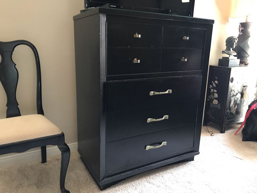Vintage Mid-Century Black Wooden Chest Of Drawers 5-Drawer Dresser [Photo 4]