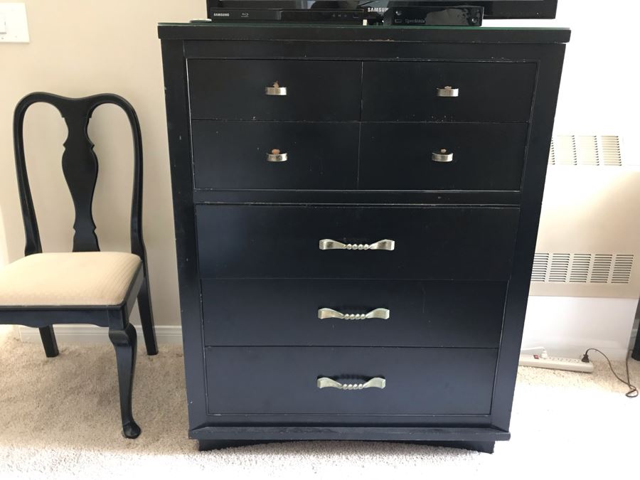Vintage Mid-Century Black Wooden Chest Of Drawers 5-Drawer Dresser [Photo 3]