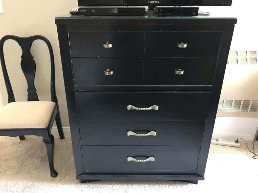 Vintage Mid-Century Black Wooden Chest Of Drawers 5-Drawer Dresser [Photo 2]