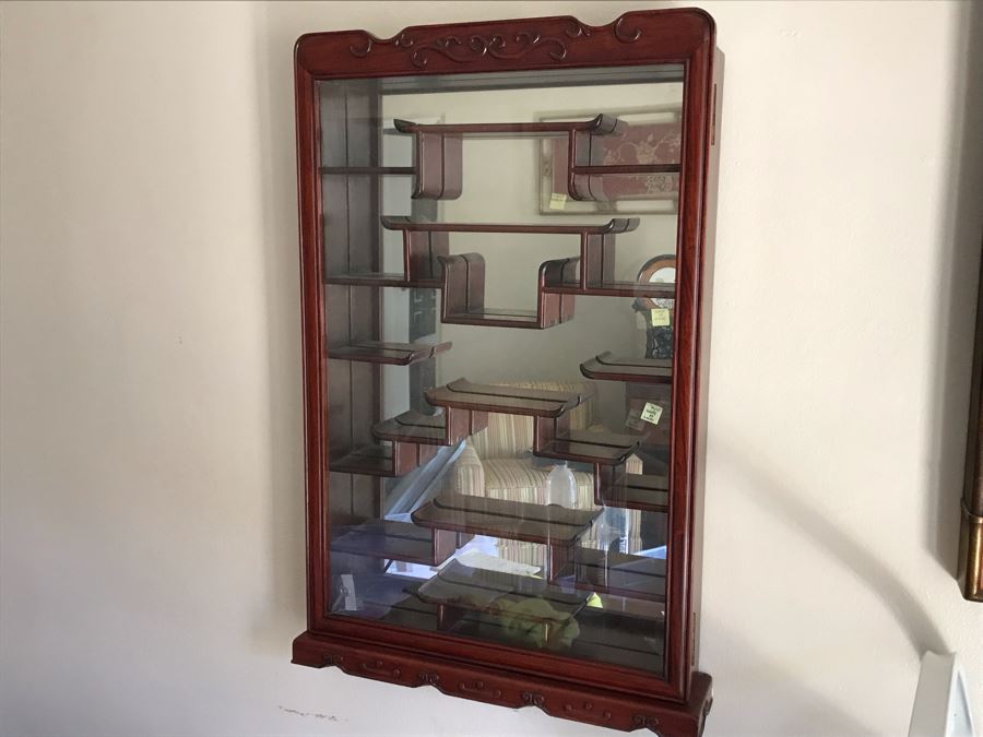 Rosewood Netsuke Display Wall Curio Cabinet Stand With Locking Front Door (Have Key) [Photo 5]