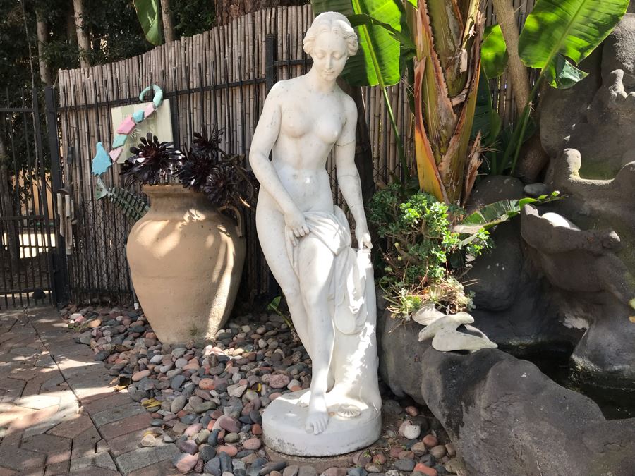 Vintage Italian Stone Carved White Marble Statue Sculpture Life Size Women From Rome Italy (Left Arm And Hand Have Damage - See Photos) [Photo 1]