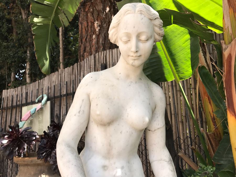 Vintage Italian Stone Carved White Marble Statue Sculpture Life Size Women From Rome Italy (Left Arm And Hand Have Damage - See Photos) [Photo 4]