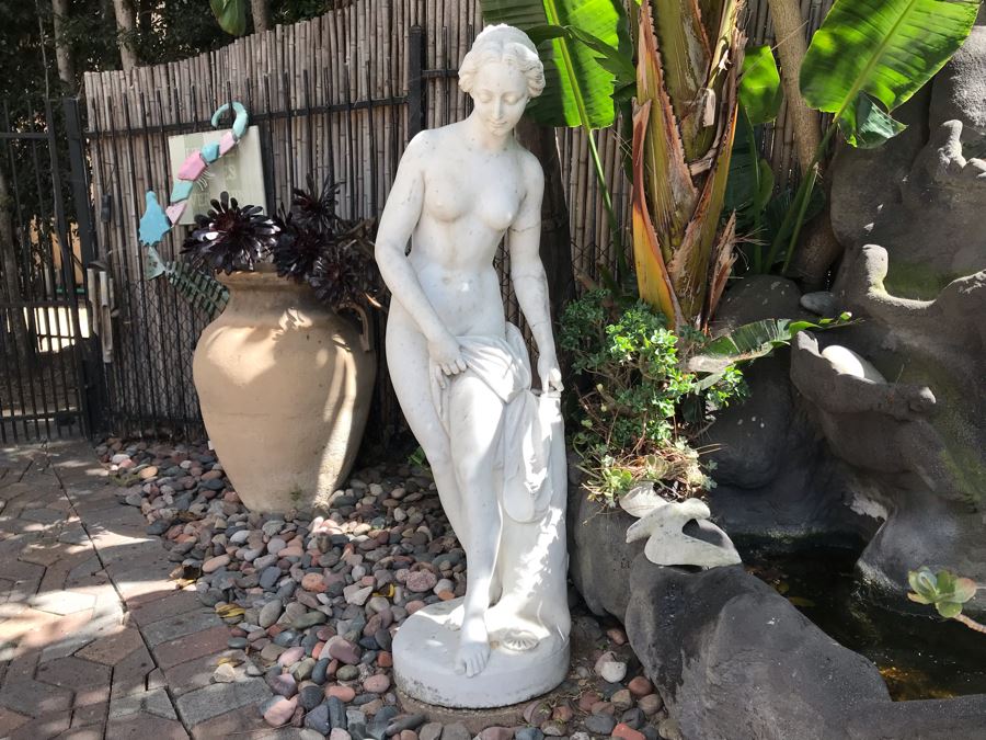 Vintage Italian Stone Carved White Marble Statue Sculpture Life Size Women From Rome Italy (Left Arm And Hand Have Damage - See Photos) [Photo 2]