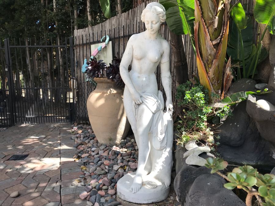 Vintage Italian Stone Carved White Marble Statue Sculpture Life Size Women From Rome Italy (Left Arm And Hand Have Damage - See Photos) [Photo 3]