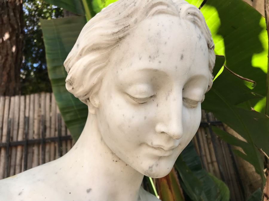 Vintage Italian Stone Carved White Marble Statue Sculpture Life Size Women From Rome Italy (Left Arm And Hand Have Damage - See Photos) [Photo 6]