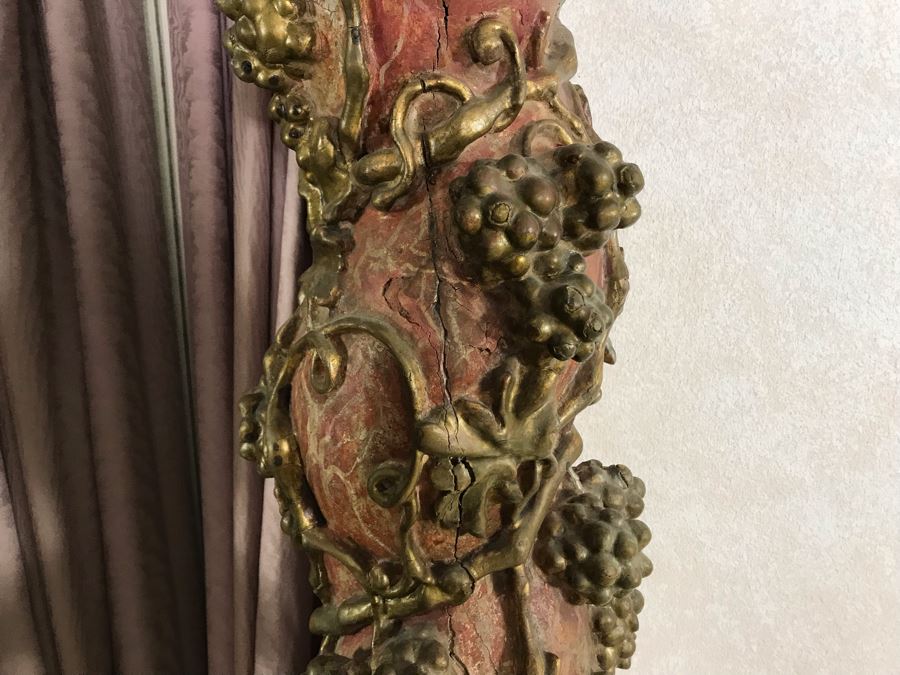 Antique Italian Carved Wooden Gilded Column Grape Motif 12W X 66H Sitting On Modern Base 16W X 14H [Photo 5]