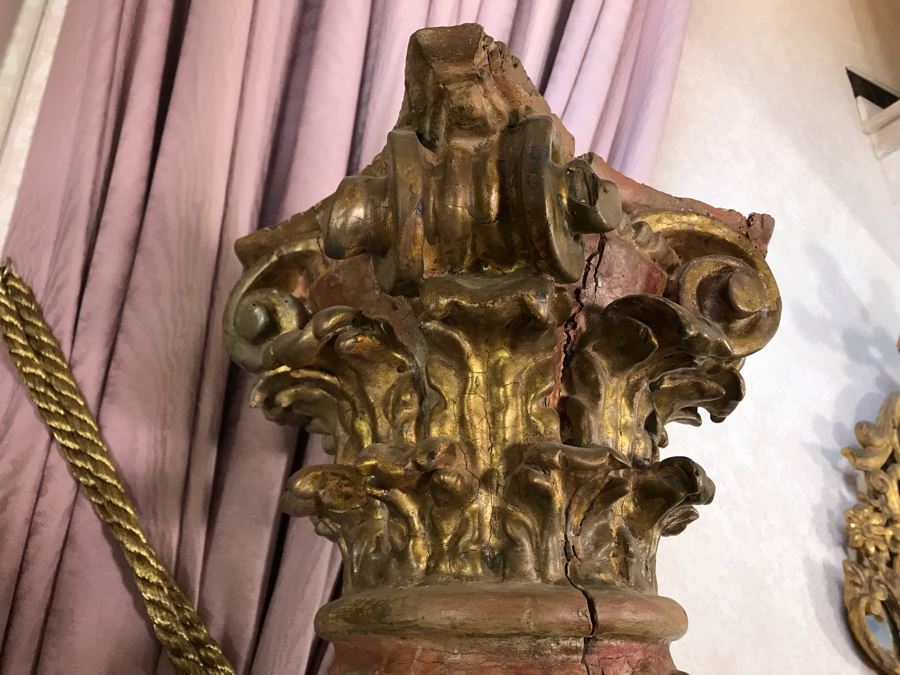 Antique Italian Carved Wooden Gilded Column Grape Motif 12W X 66H Sitting On Modern Base 16W X 14H [Photo 11]