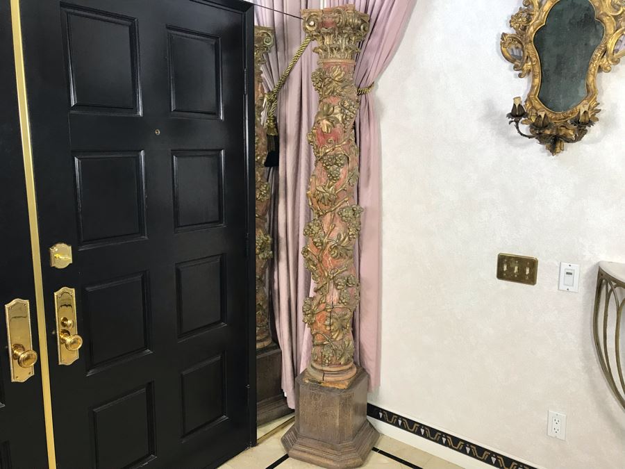 Antique Italian Carved Wooden Gilded Column Grape Motif 12W X 66H Sitting On Modern Base 16W X 14H [Photo 3]