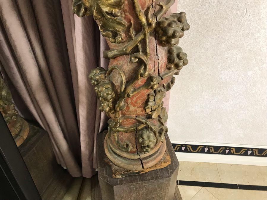 Antique Italian Carved Wooden Gilded Column Grape Motif 12W X 66H Sitting On Modern Base 16W X 14H [Photo 8]