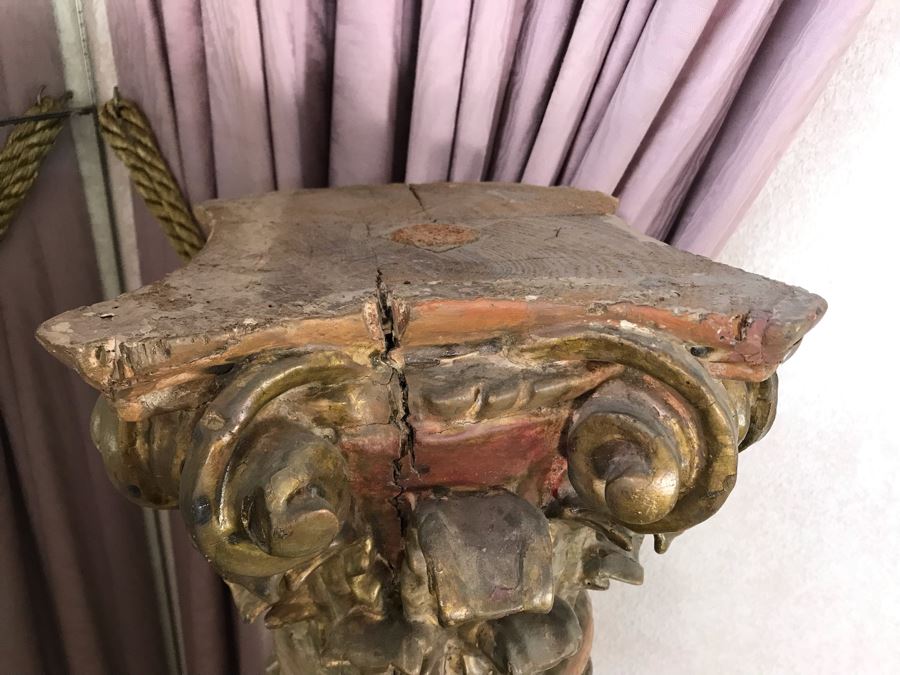 Antique Italian Carved Wooden Gilded Column Grape Motif 12W X 66H Sitting On Modern Base 16W X 14H [Photo 9]