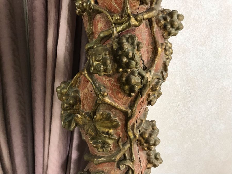 Antique Italian Carved Wooden Gilded Column Grape Motif 12W X 66H Sitting On Modern Base 16W X 14H [Photo 13]