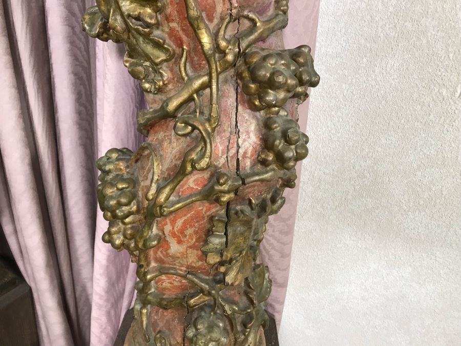 Antique Italian Carved Wooden Gilded Column Grape Motif 12W X 66H Sitting On Modern Base 16W X 14H [Photo 15]
