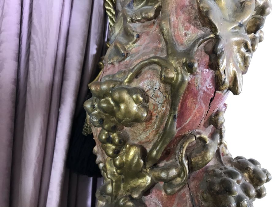Antique Italian Carved Wooden Gilded Column Grape Motif 12W X 66H Sitting On Modern Base 16W X 14H [Photo 12]