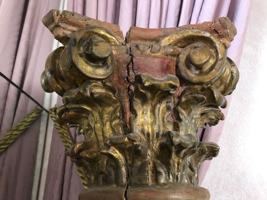 Antique Italian Carved Wooden Gilded Column Grape Motif 12W X 66H Sitting On Modern Base 16W X 14H [Photo 10]