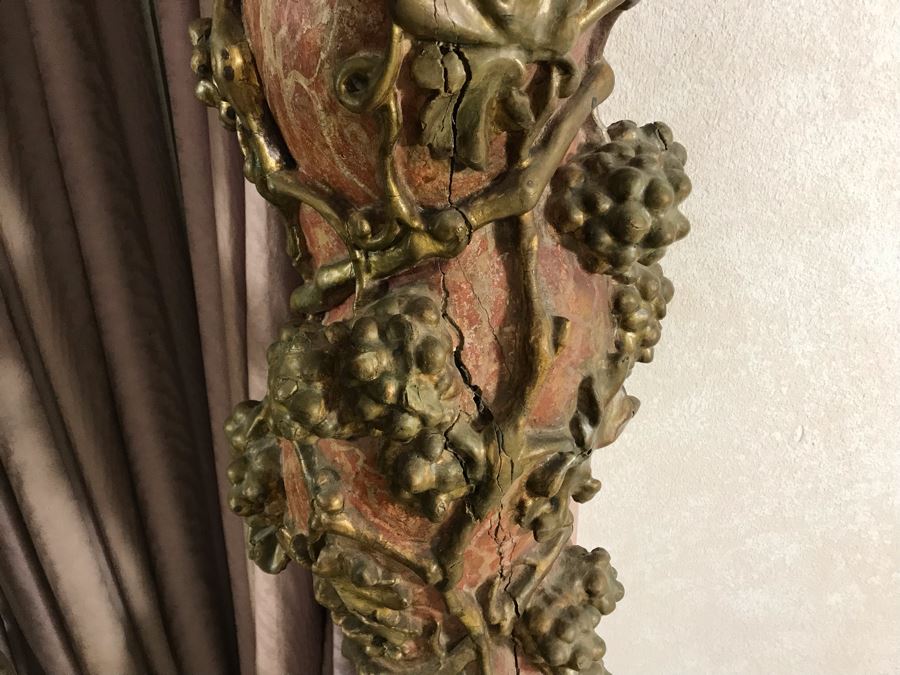 Antique Italian Carved Wooden Gilded Column Grape Motif 12W X 66H Sitting On Modern Base 16W X 14H [Photo 7]