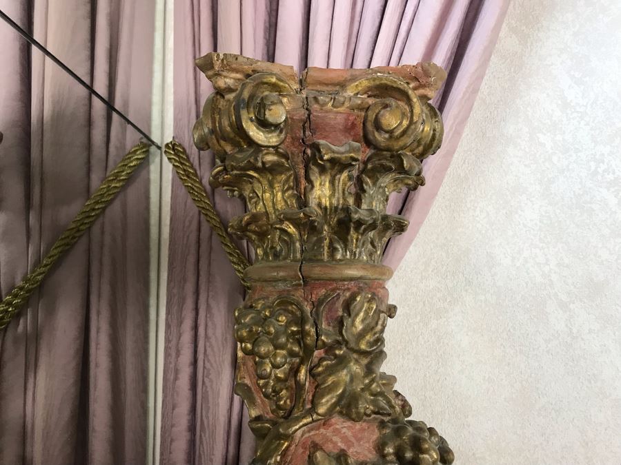 Antique Italian Carved Wooden Gilded Column Grape Motif 12W X 66H Sitting On Modern Base 16W X 14H [Photo 6]